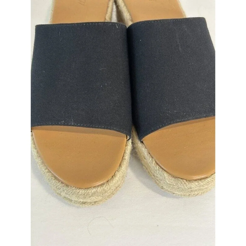 J Crew Canvas Espadrille Wedge Black Canvas Strap Mules Style AX841 Size 10.5